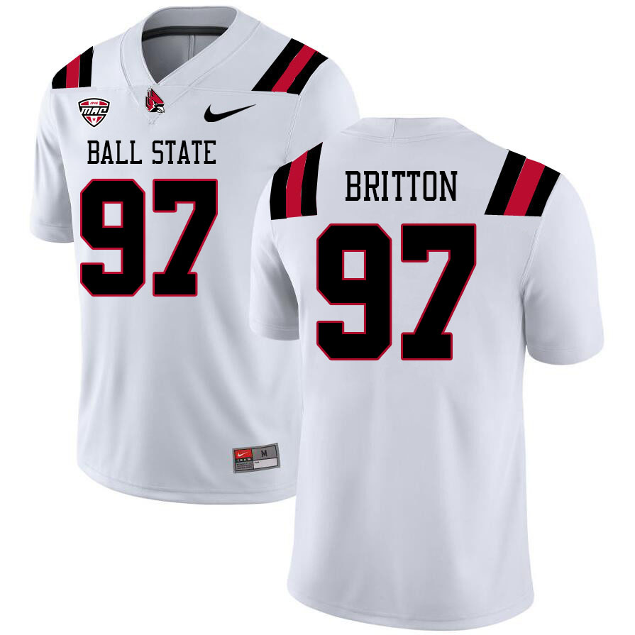 Ball State Cardinals #97 Caden Britton College Football Jerseys Stitched Sale-White